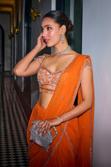 Medha In Our Orange Pre-Draped Saree