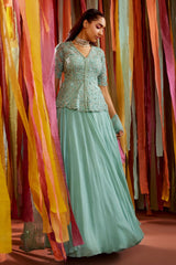 MINT GREEN PEPLUM AND SKIRT SET