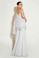 GREY ONE SHOULDER CAPE AND SHARARA SET