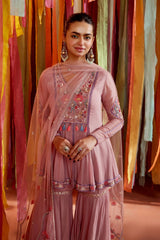 MAUVE A LINE KURTA AND SHARARA SET