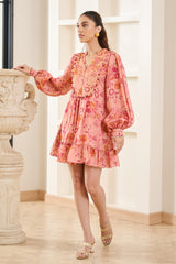 Pink Floral Printed Short Dress