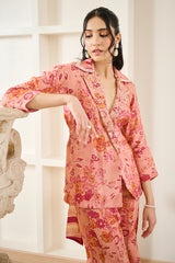 Pink Floral Print Wrap-Tie Co-ord Set
