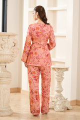 Pink Floral Print Cut-Out Peplum Set