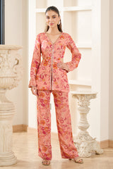 Pink Floral Print Cut-Out Peplum Set