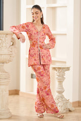 Pink Floral Print Cut-Out Peplum Set