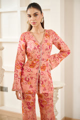 Pink Floral Print Cut-Out Peplum Set