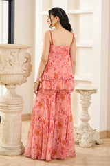 Pink Floral Print Chiffon Co-ord Set