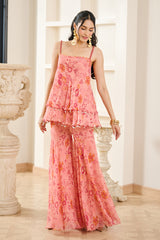 Pink Floral Print Chiffon Co-ord Set