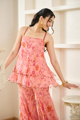 Pink Floral Print Chiffon Co-ord Set