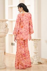 Pink Floral Print Co-ord Kurta Set