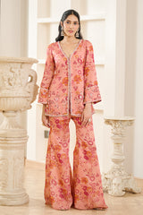 Pink Floral Print Co-ord Kurta Set