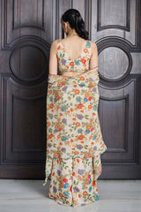 Ivory Floral Print Crushed Tissue Cape Set