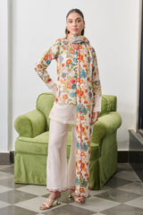 Ivory Floral Print Short Kurta Set