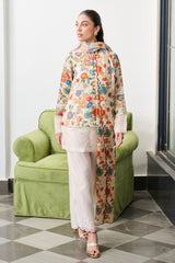 Ivory Floral Print Short Kurta Set