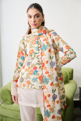 Ivory Floral Print Short Kurta Set
