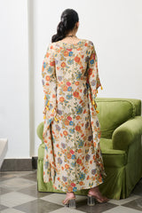 Ivory Floral Print Crushed Tissue Kaftan