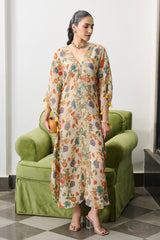 Ivory Floral Print Crushed Tissue Kaftan