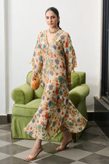 Ivory Floral Print Crushed Tissue Kaftan