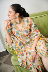 Ivory Floral Print Crushed Tissue Kaftan