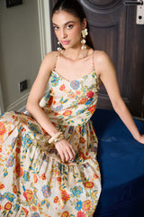 Ivory Floral Print Tiered Dress