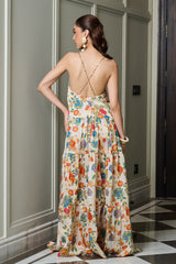 Ivory Floral Print Tiered Dress