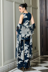 Blue Floral Print Straight Kurta and Pants Set