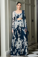 Blue Floral Print Anarkali