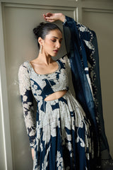 Blue Floral Print Anarkali