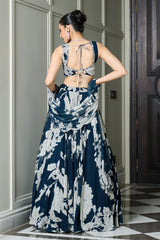 Blue Floral Print Lehenga Set