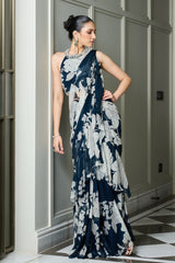 Blue Floral Print Saree