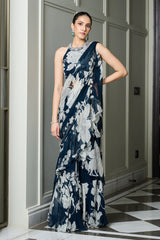 Blue Floral Print Saree