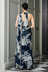 Blue Floral Print Saree