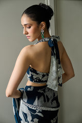 Blue Floral Print Saree