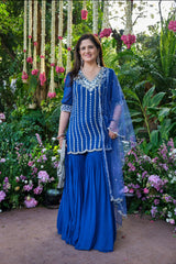Sapna in Ink Blue Embroidered Kurta and Flared Pants Set