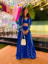 Sakshi in Ink Blue Sharara and Cape Set