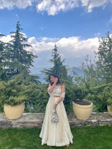 GARIMA IN CUSTOM IVORY TONAL BLOUSE AND PLEATED LEHENGA SET