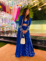 Sakshi in Ink Blue Sharara and Cape Set