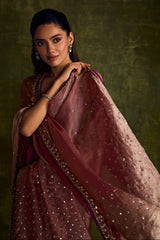 Mulberry Velvet High Slit Kurta and Pants Set