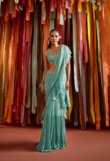 SANYA IN MINT GREEN RUFFLE SAREE