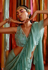 MINT GREEN RUFFLE SAREE