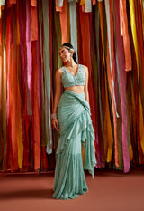 SANYA IN MINT GREEN RUFFLE SAREE