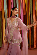 MAUVE PEPLUM AND SHARARA SET