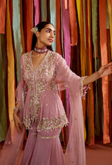 KRYSTAL IN MAUVE PEPLUM AND SHARARA SET