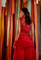 HOT PINK 3D FLOWERS KURTA AND SHARARA SET