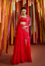 HOT PINK THREAD EMBROIDERED CAPE SET