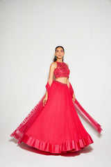 SANYA IN HOT PINK TONAL BLOUSE AND PLEATED LEHENGA SET