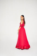 SANYA IN HOT PINK TONAL BLOUSE AND PLEATED LEHENGA SET