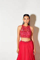 SANYA IN HOT PINK TONAL BLOUSE AND PLEATED LEHENGA SET