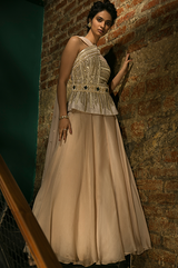 Ivory Peplum Criss Cross Top with Skirt Set