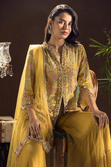 Mustard Shirt with Tiered Sharara and Cutwork Dupatta